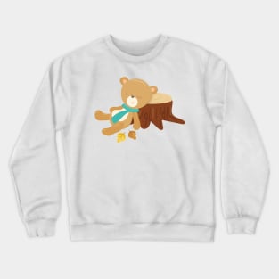 Autumn Bear, Cute Bear, Sleeping Bear, Tree Stump Crewneck Sweatshirt